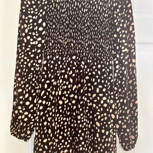 Francesca's Mi Ami Black and Cream Long Sleeve Smocked Waist Dress